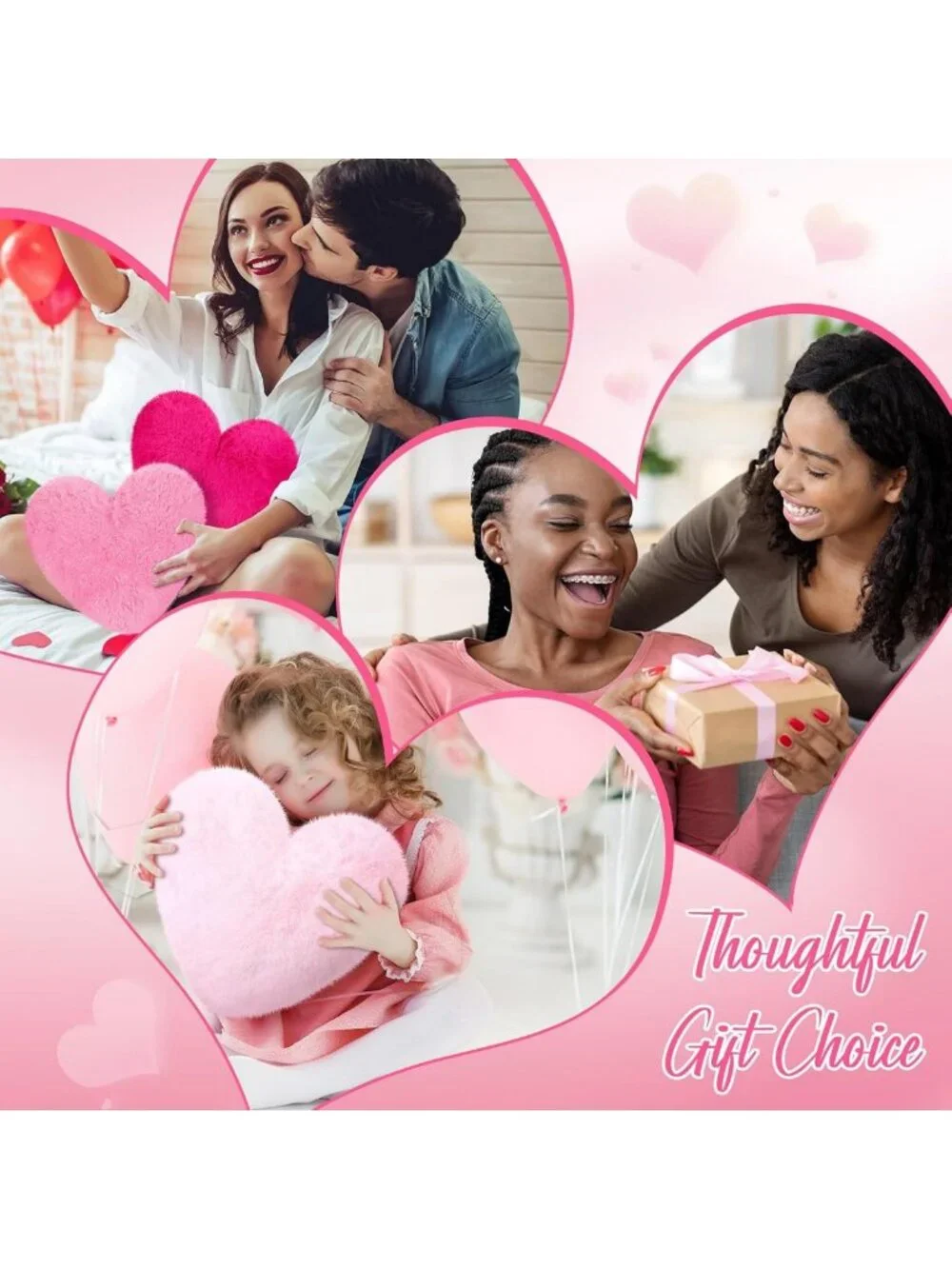 Cute Pink Heart Pillows Set of 12 | Soft Faux Fur Throw Cushions for Home Decor